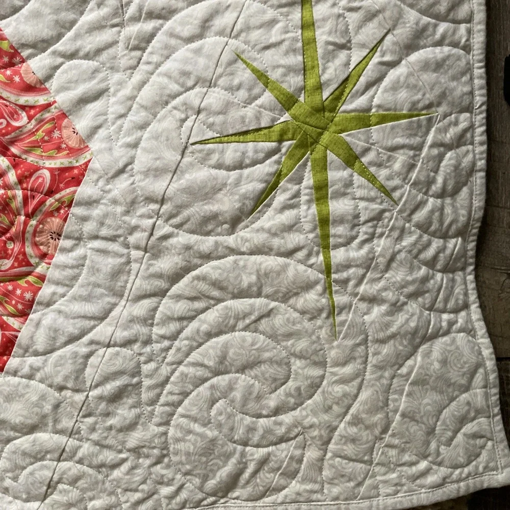 Handmade Mid Century Modern Atomic Starburst Diamond Quilt White Multi Color